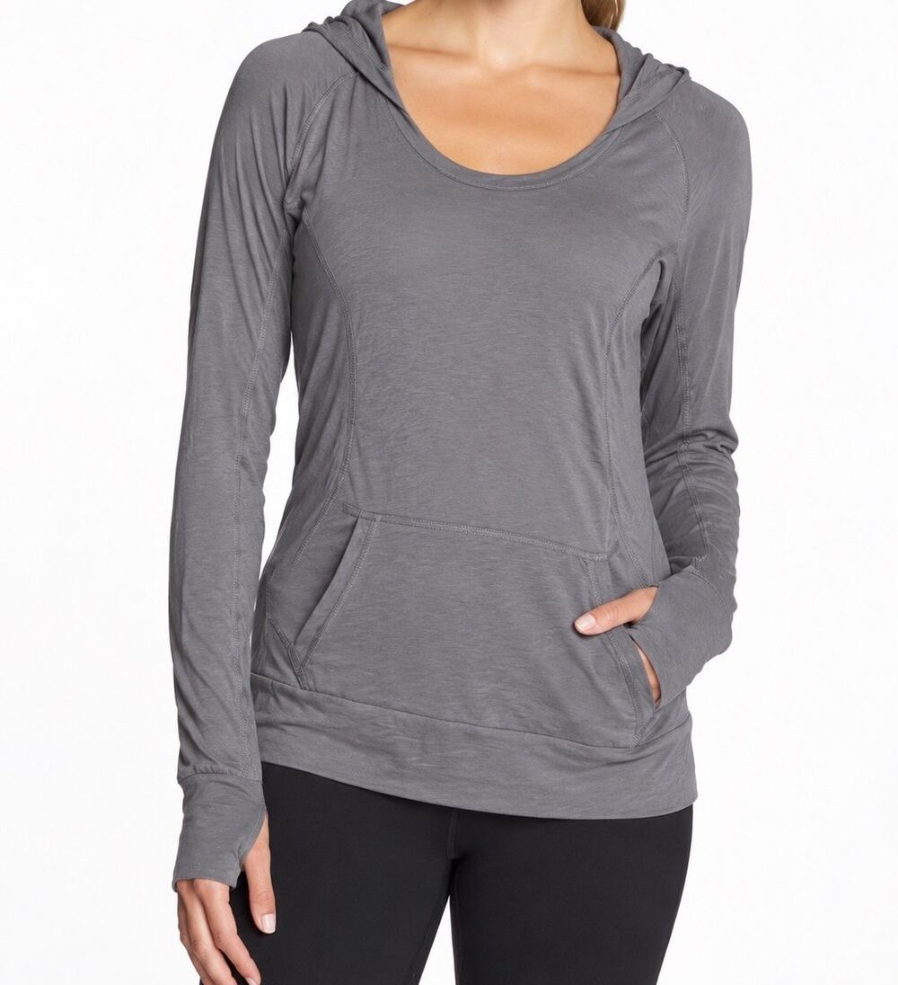 Fabletics Loveland Hoodie Womens XL Gray Scoop Neck Long Sleeve Thumb Holes